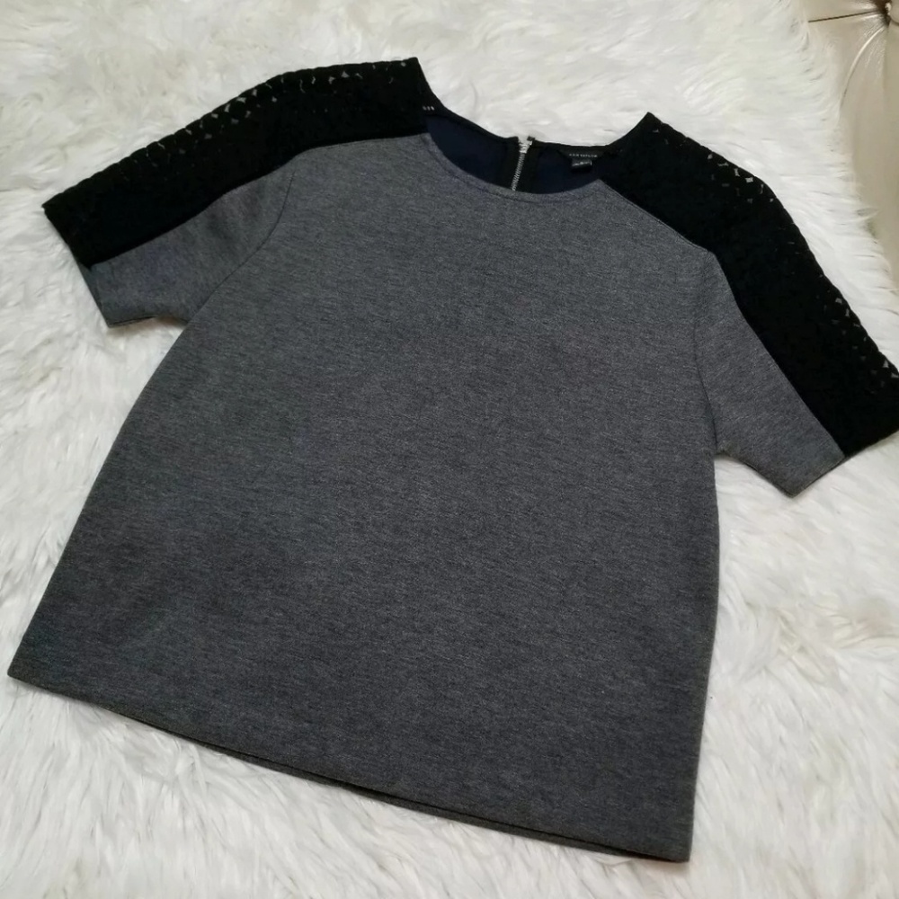Ann Taylor Loft Black Grey Lace Top Small